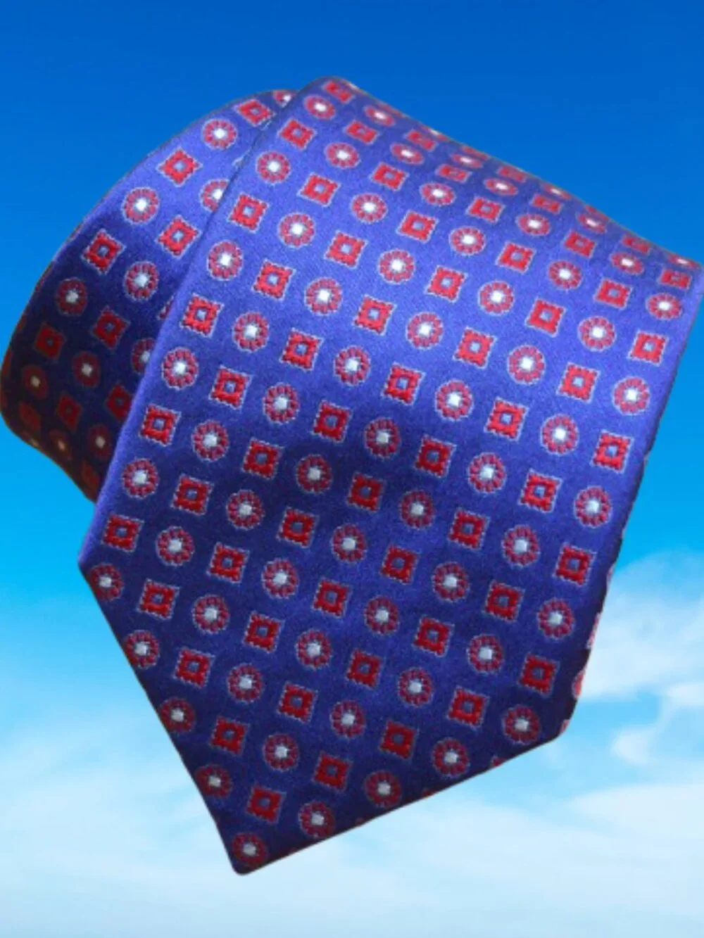 $550 BRIONI Navy Blue Red Aqua Geometric Medallion Handmade Italy Silk Neck Tie